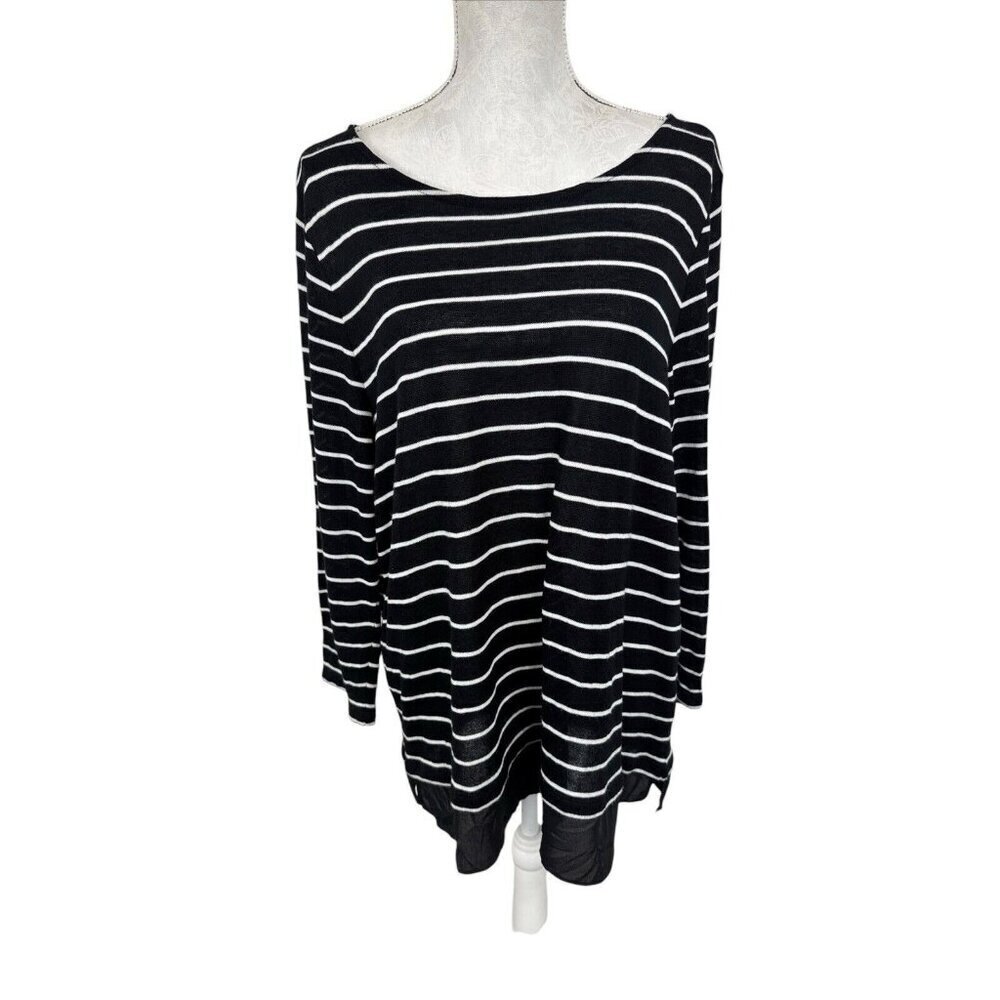 Talbots Women's‎ XL Tunic Sweater B&W Stripe Boatneck Lightweight Knit